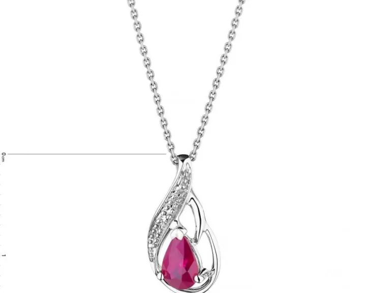 Zawieszka z białego złota z diamentem i rubinem - próba 375