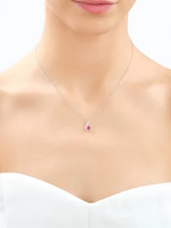 Zawieszka z białego złota z diamentem i rubinem - próba 375