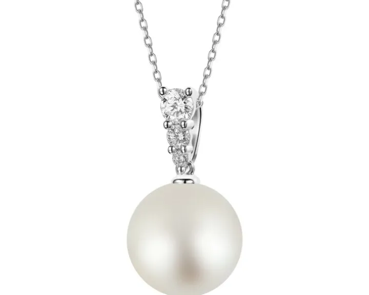 Zawieszka z białego złota z brylantami i perłą South Sea - próba 750