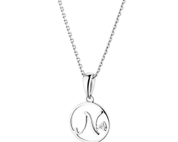 Zawieszka z białego złota z diamentem - litera N - 0,003 ct - próba 585