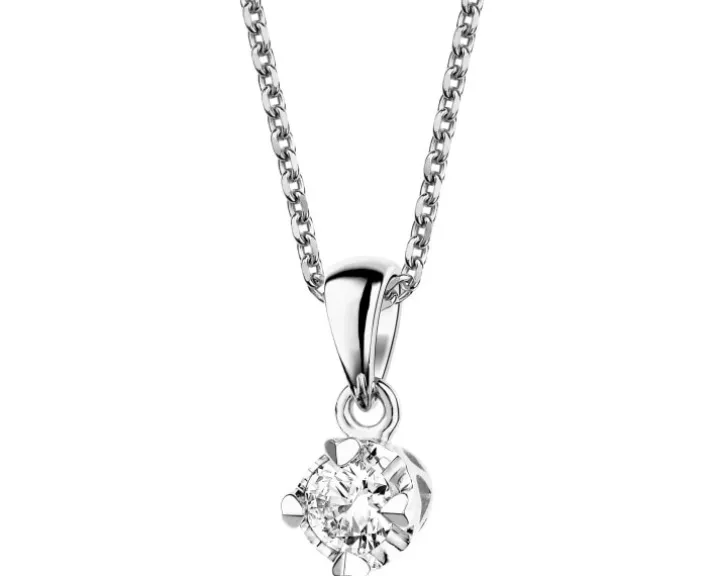 Zawieszka z białego złota z brylantem - serca - 0,16 ct - próba 585