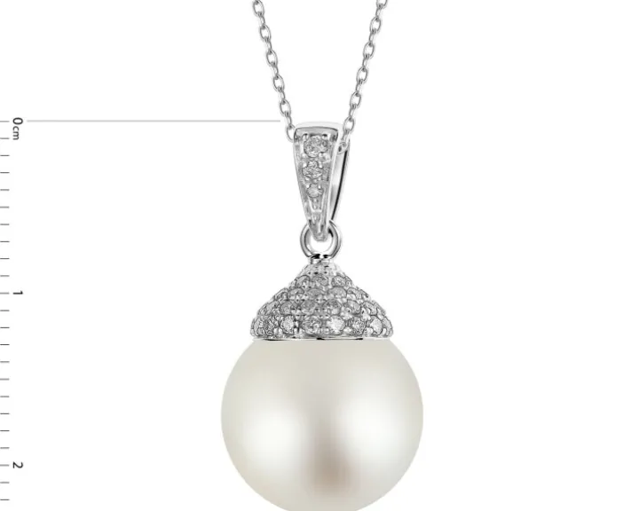 Zawieszka z białego złota z brylantami i perłą South Sea - próba 750