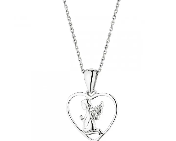 Zawieszka z białego złota z diamentem - aniołek, serce - 0,003 ct - próba 375