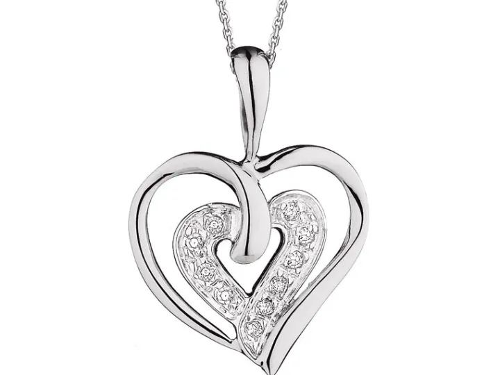 Zawieszka z białego złota z diamentami - serca - 0,02 ct - próba 585