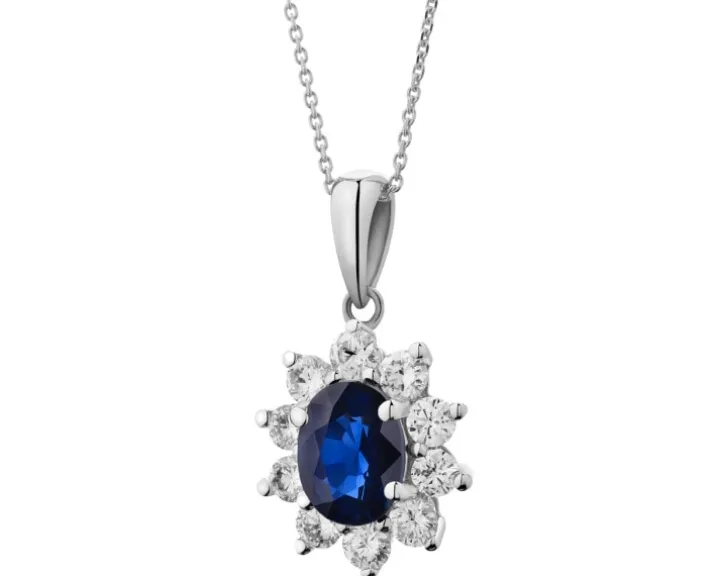 Zawieszka z białego złota z brylantami i szafirem - próba 585