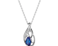 Zawieszka z białego złota z diamentem i szafirem - próba 375