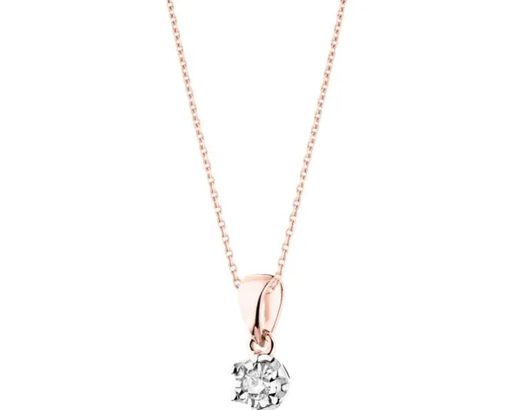 Zawieszka z różowego i białego złota z brylantem - 0,05 ct - próba 585