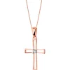 Zawieszka z różowego i białego złota z diamentem - krzyż - 0,002 ct - próba 375