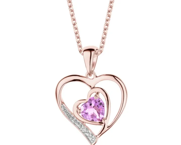 Zawieszka z różowego złota z diamentem i ametystem - próba 375