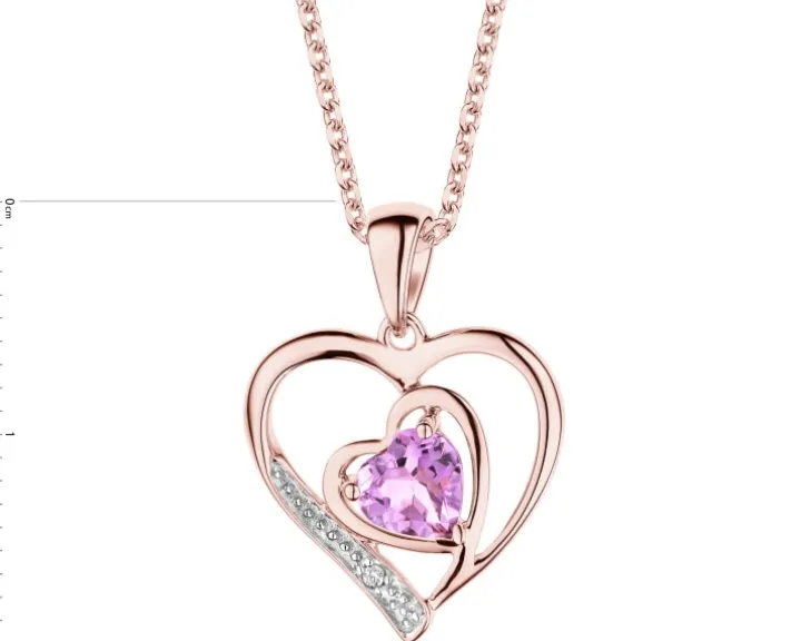 Zawieszka z różowego złota z diamentem i ametystem - próba 375