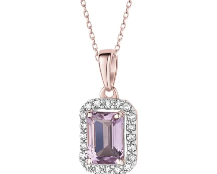 Zawieszka z różowego złota z diamentami i ametystem - próba 585