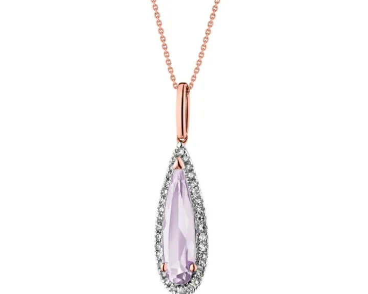 Zawieszka z różowego złota z diamentami i ametystem - próba 585
