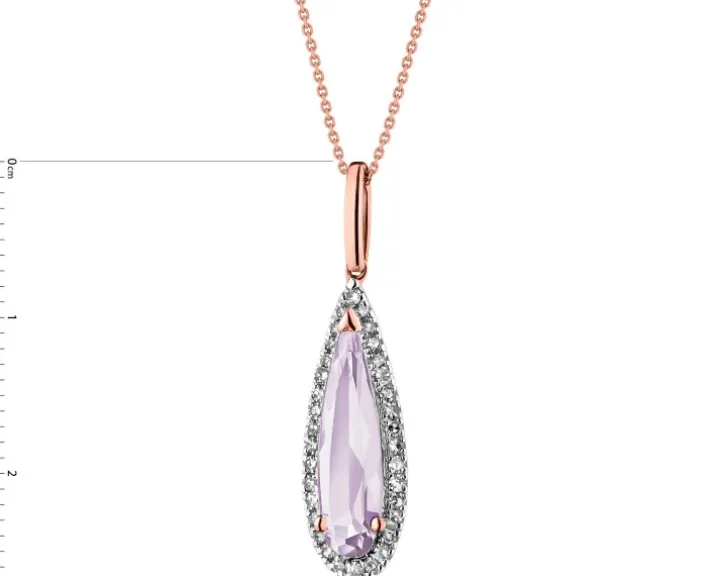 Zawieszka z różowego złota z diamentami i ametystem - próba 585