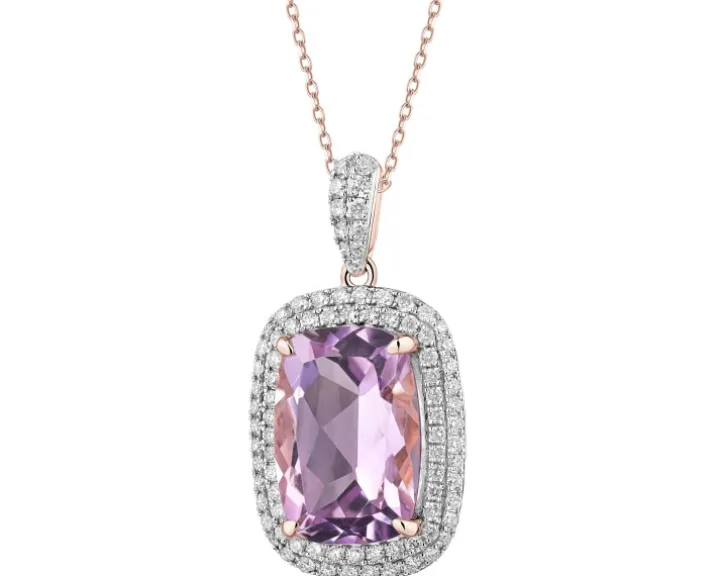 Zawieszka z różowego złota z brylantami i ametystem - próba 585