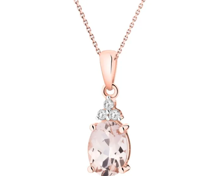 Zawieszka z różowego złota z brylantami i morganitem - próba 585