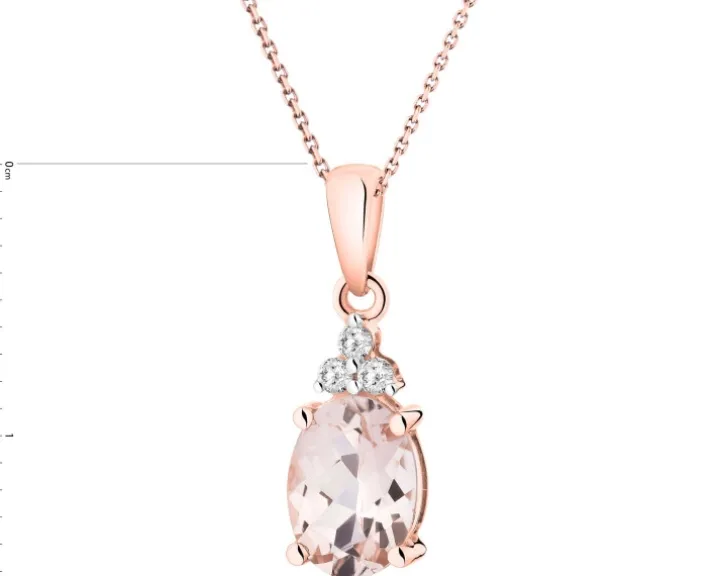 Zawieszka z różowego złota z brylantami i morganitem - próba 585