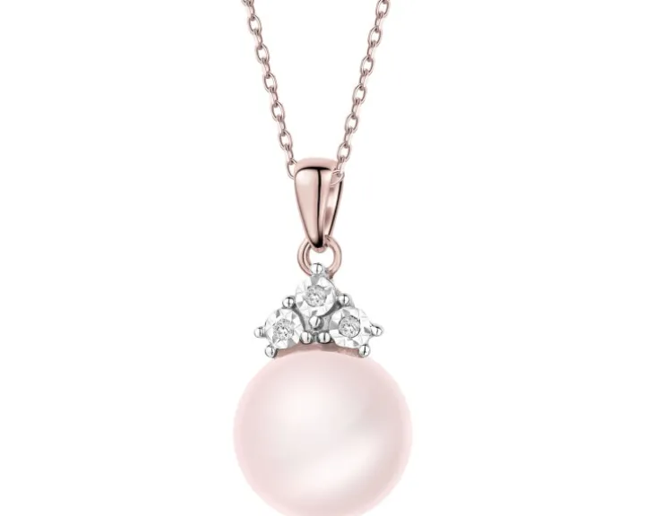 Zawieszka z różowego złota z diamentami i perłą - próba 585