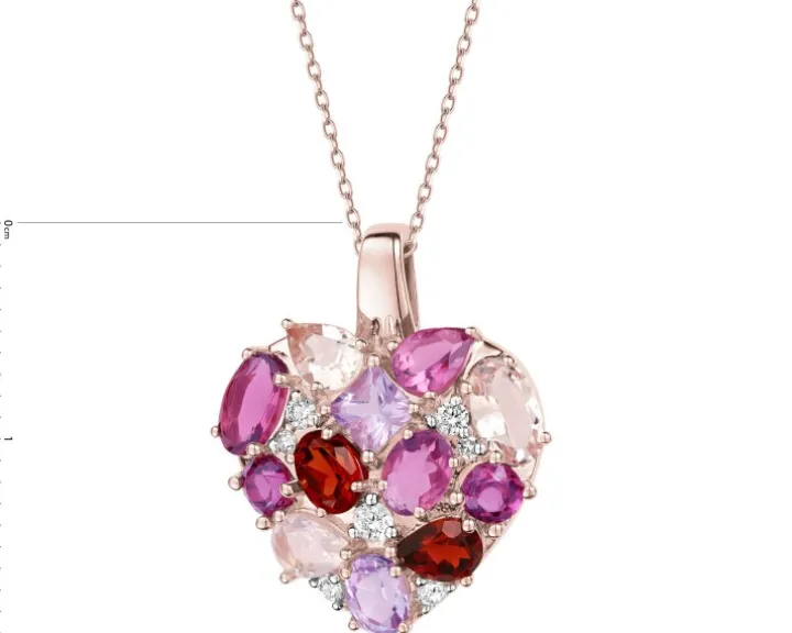 Zawieszka z różowego złota z diamentami i kamieniami ozdobnymi - serce - próba 585