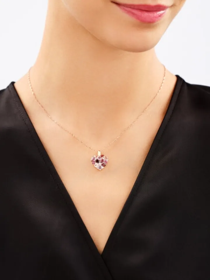 Zawieszka z różowego złota z diamentami i kamieniami ozdobnymi - serce - próba 585