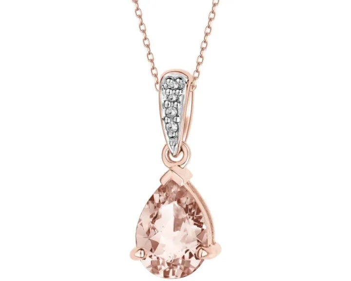 Zawieszka z różowego złota z diamentami i morganitem - próba 585