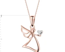 Zawieszka z różowego złota z diamentem - aniołek, serce - 0,003 ct - próba 375