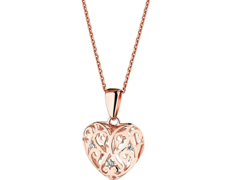 Zawieszka z różowego złota z diamentami - serce - 0,008 ct - próba 375