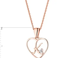 Zawieszka z różowego złota z diamentem - litera K, serce - 0,005 ct - próba 375