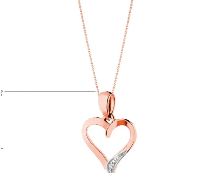 Zawieszka z różowego złota z diamentem - serce - 0,002 ct - próba 585