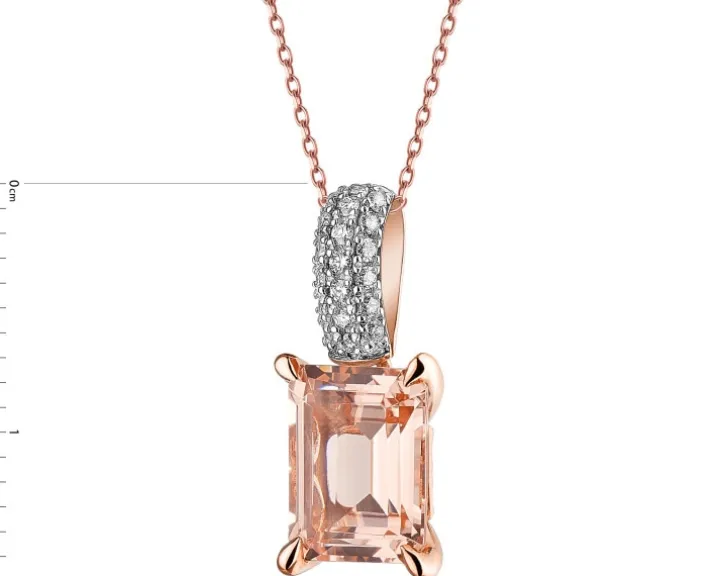 Zawieszka z różowego złota z brylantami i morganitem - próba 585