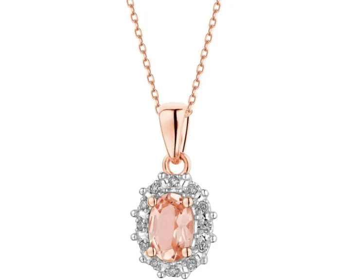 Zawieszka z różowego złota z diamentami i morganitem - próba 585