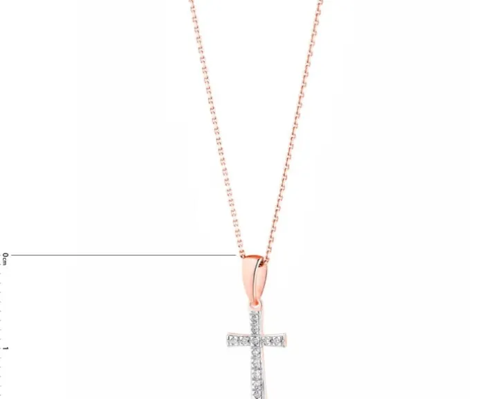Zawieszka z różowego złota z diamentami - krzyż - 0,02 ct - próba 585