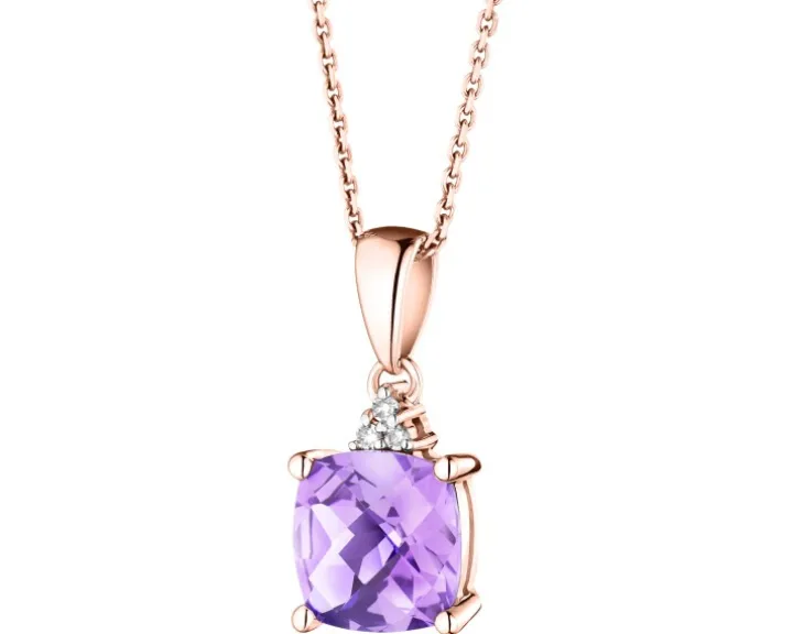 Zawieszka z różowego złota z diamentami i ametystem - próba 375