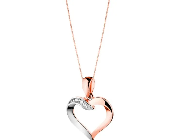 Zawieszka z różowego złota z diamentem - serce - 0,002 ct - próba 585