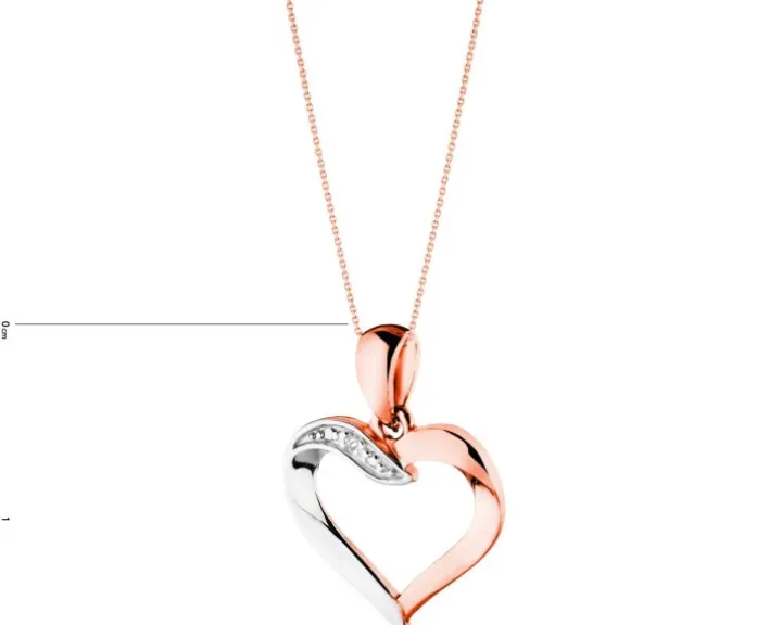 Zawieszka z różowego złota z diamentem - serce - 0,002 ct - próba 585