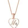 Zawieszka z różowego złota z diamentem - litera M, serce - 0,005 ct - próba 375