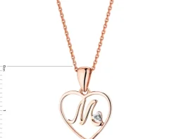 Zawieszka z różowego złota z diamentem - litera M, serce - 0,005 ct - próba 375
