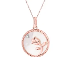 Zawieszka z różowego złota z brylantem i masą perłową - róża - próba 375