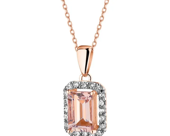 Zawieszka z różowego złota z diamentami i morganitem - próba 585