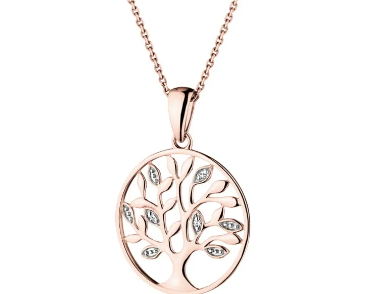 Zawieszka z różowego złota z diamentami - drzewko - 0,01 ct - próba 375