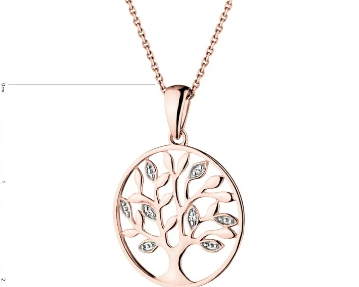 Zawieszka z różowego złota z diamentami - drzewko - 0,01 ct - próba 375