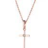 Zawieszka z różowego złota z brylantem - krzyż - 0,006 ct - próba 585