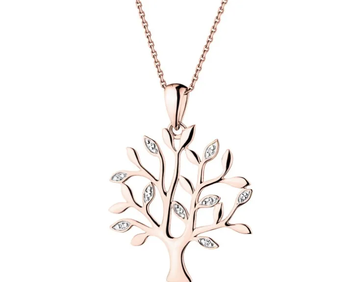 Zawieszka z różowego złota z diamentami - drzewko - 0,01 ct - próba 585