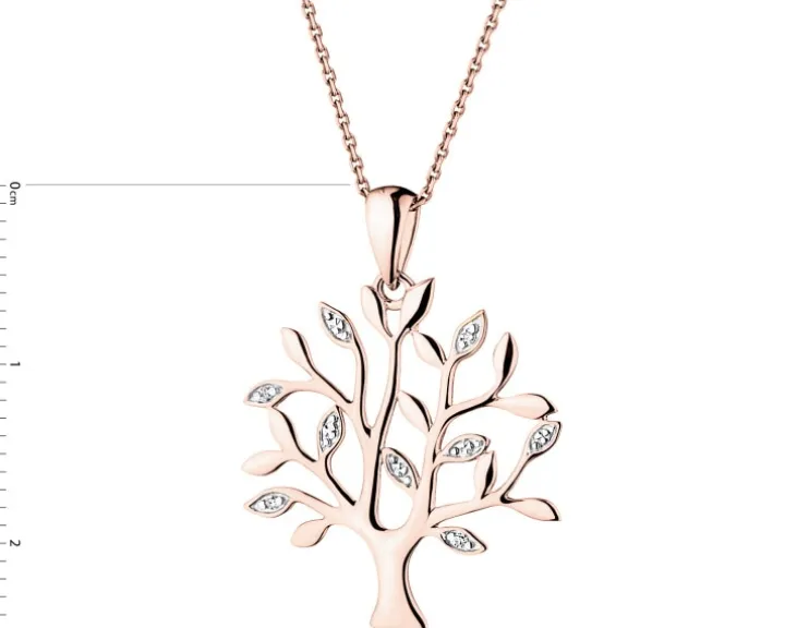 Zawieszka z różowego złota z diamentami - drzewko - 0,01 ct - próba 585