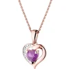 Zawieszka z różowego złota z diamentem i ametystem - serce - próba 375