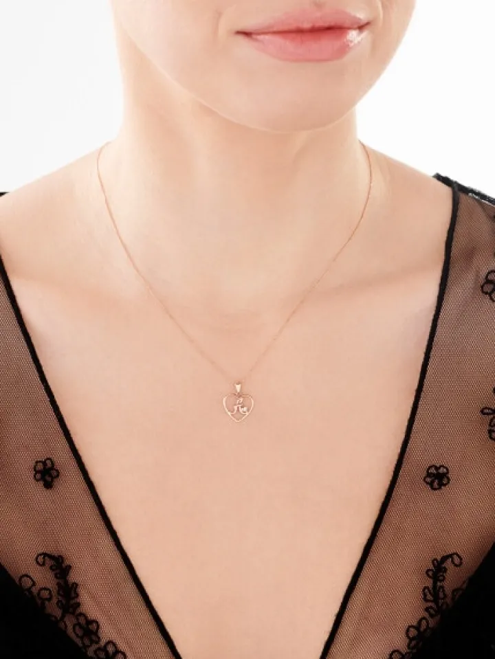 Zawieszka z różowego złota z diamentem - litera A, serce - 0,005 ct - próba 375