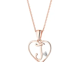 Zawieszka z różowego złota z diamentem - litera J, serce - 0,005 ct - próba 375