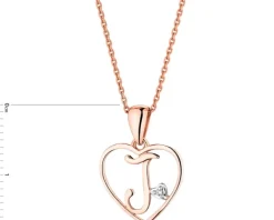 Zawieszka z różowego złota z diamentem - litera J, serce - 0,005 ct - próba 375