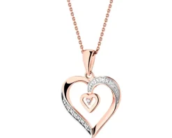 Zawieszka z różowego złota z diamentami - serca - 0,01 ct - próba 585