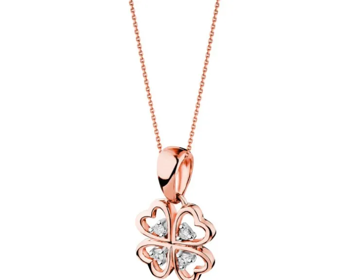 Zawieszka z różowego złota z diamentami – koniczyna - 0,02 ct - próba 585