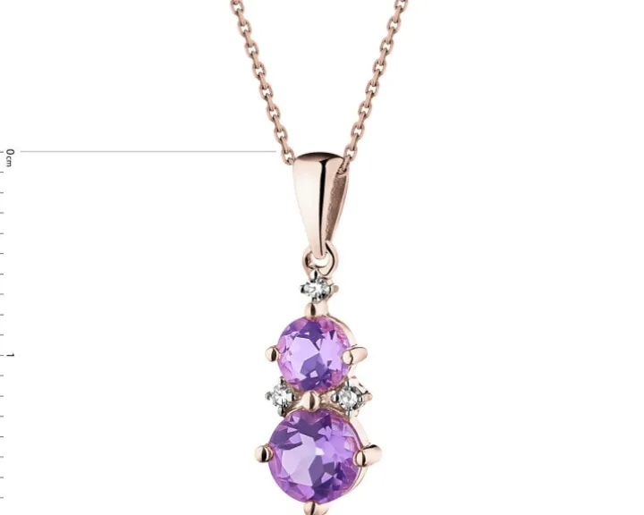 Zawieszka z różowego złota z diamentami i ametystami - próba 375
